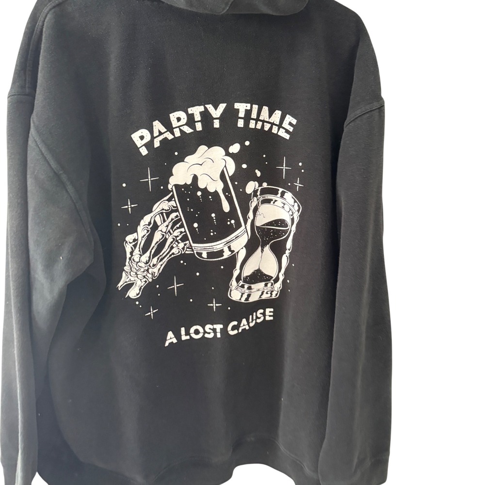 A Lost Cause Party Time Hoodie Mens XL Black‎ Skeleton Beer Graphic Pullover